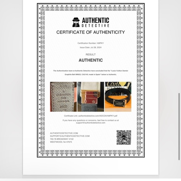 LOUIS VUITTON Damier Graphite Belt w/ Logo Silver Buckle Size 85-34 Unisex w/COA - Picture 9 of 10